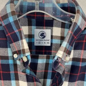 Southern Proper Flannel Shirt Mens M Blue Black Red Plaid Preppy Classic Outdoor